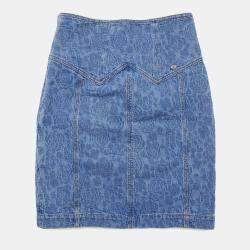 Chanel Cc Logo Camellia Skirt Size 36 Blue Cotton100%