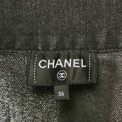 Pre Owned Chanel Grey logo Applique Lurex Denim No5 Mini Skirt S