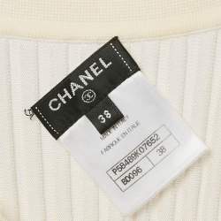 Pre Owned Chanel Off-White Knit Pleated Knee-Length Dress M