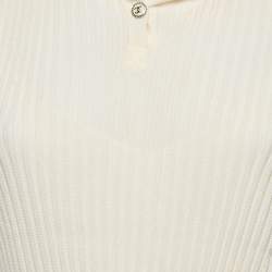 Pre Owned Chanel Off-White Knit Pleated Knee-Length Dress M
