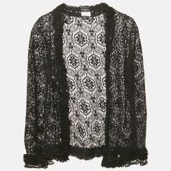 Chanel Black Lace Ruffled Open Front Cardigan M 