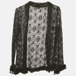 Chanel Black Lace Ruffled Open Front Cardigan M 