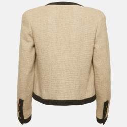 مملوكة مسبقًا Chanel Beige Wool Contrast Detail Open Front Jacket M