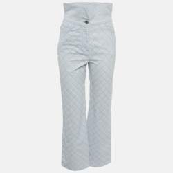 Chanel Blue Diamond Embroidered Denim Folded Waist Jeans S Waist 27"