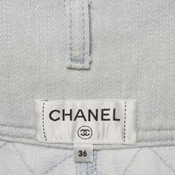 Chanel Blue Diamond Embroidered Denim Folded Waist Jeans S Waist 27"