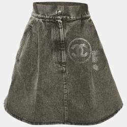 Chanel Grey Logo Applique Denim Skirt S