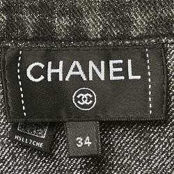 Chanel Grey Logo Applique Denim Skirt S