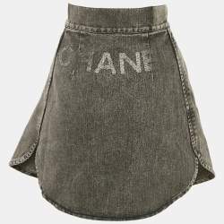 Chanel Grey Logo Applique Denim Skirt S