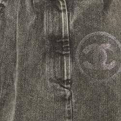 Chanel Grey Logo Applique Denim Skirt S