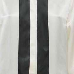 Pre Owned Chanel Ivory Satin Silk Tie-Up Neck Detail Shirt L