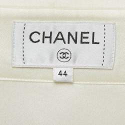Pre Owned Chanel Ivory Satin Silk Tie-Up Neck Detail Shirt L