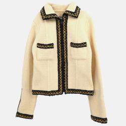 Chanel Zip Up Beige Wool Jacket