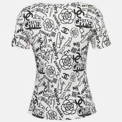 Chanel White Print Stretch Knit Top M