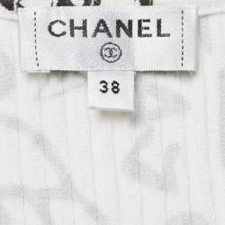 Chanel White Print Stretch Knit Top M