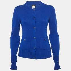 Chanel Blue Cashmere Buttoned Cardigan M