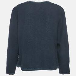 Chanel Vintage Navy Blue Wool Buttoned Jacket L