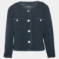 Chanel Vintage Navy Blue Wool Buttoned Jacket L