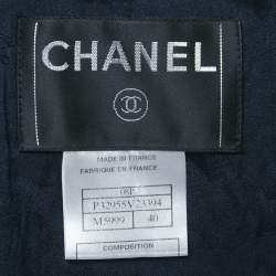 Chanel Navy Blue Tweed Fringed Button Front Jacket M