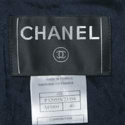 Chanel Navy Blue Tweed Fringed Button Front Jacket M