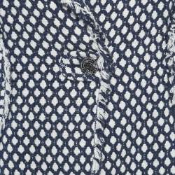 Chanel Navy Blue Tweed Fringed Button Front Jacket M