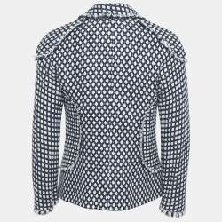 Chanel Navy Blue Tweed Fringed Button Front Jacket M
