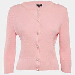 Chanel Pink Rib Knit La Pause Pearl Cardigan M