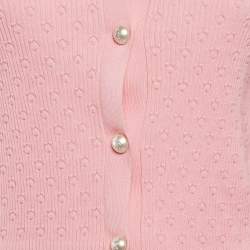 Chanel Pink Rib Knit La Pause Pearl Cardigan M