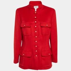 Chanel Vintage Red Cashmere Felt Front Jacket XL