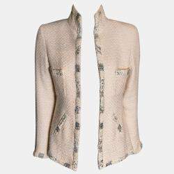 Pre Owned Chanel Cream Tweed Jacket FR 36