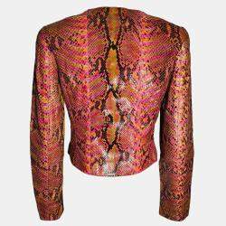 مملوكة مسبقًا جاكيت شانيل جلد بايثون أحمر بسحاب أمامي FR ٣٦