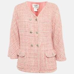 Chanel Pink Tweed Button Front Jacket L