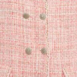 Chanel Pink Tweed Button Front Jacket L