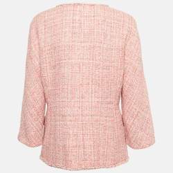 Chanel Pink Tweed Button Front Jacket L