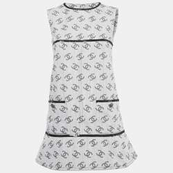 Chanel Grey Monogram Denim Sequin Embellished Shift Dress M