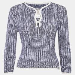 Chanel Blue Crochet Knit Long Sleeve Top S