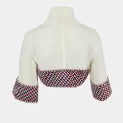 Chanel White Mesh & Tweed Cropped Jacket M