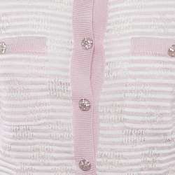 Chanel Pink Stripe Patterned Knit Button Front Cardigan S