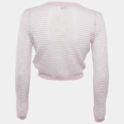 Chanel Pink Stripe Patterned Knit Button Front Cardigan S