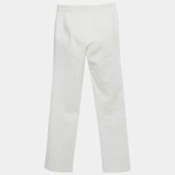 Pre Owned Chanel White Floral Embroidery Cotton Drill Pants S