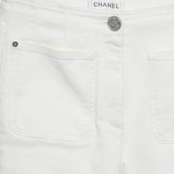 Pre Owned Chanel White Floral Embroidery Cotton Drill Pants S