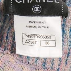 Pre Owned Chanel Multicolor Wool Blend Knit Sequin Detail Belted Mini Dress M