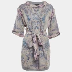 Chanel Multicolor Wool Blend Knit Sequin Detail Belted Mini Dress M