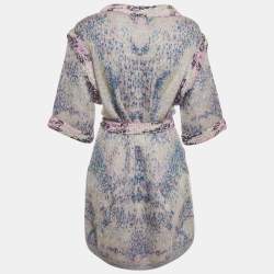 Pre Owned Chanel Multicolor Wool Blend Knit Sequin Detail Belted Mini Dress M