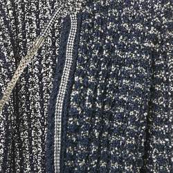 Pre Owned Chanel Navy Blue Crochet Knit Neck Chain Detail Cardigan S