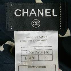 Pre Owned Chanel Navy Blue/Red Printed Silk and Knit Top M