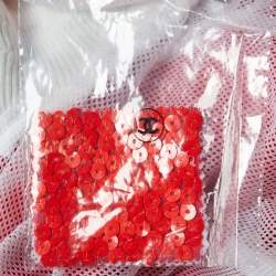 Pre Owned Chanel White Terry & Red Sequin Embbellished Zip Front Jacket S