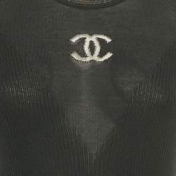 مملوكة مسبقًا Chanel Black Logo Detail Rib Knit Top L