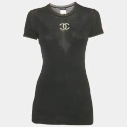 CHANEL ストライプ Tシャツ Chanel Black Striped Knit Logo T-Shirt S Chanel | TLC