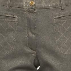 Pre Owned Chanel Grey Pearl Effect Denim Jeans M Waist 32"