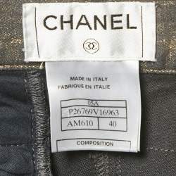 Pre Owned Chanel Grey Pearl Effect Denim Jeans M Waist 32"